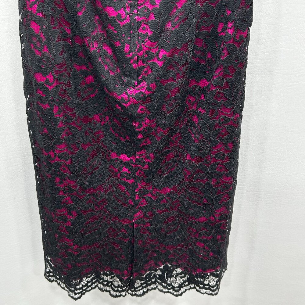 Dolce & Gabbana Black Magenta Lace‎ Ruched Sweetheart Neck Cocktail Dress Size 8 - Picture 7 of 14